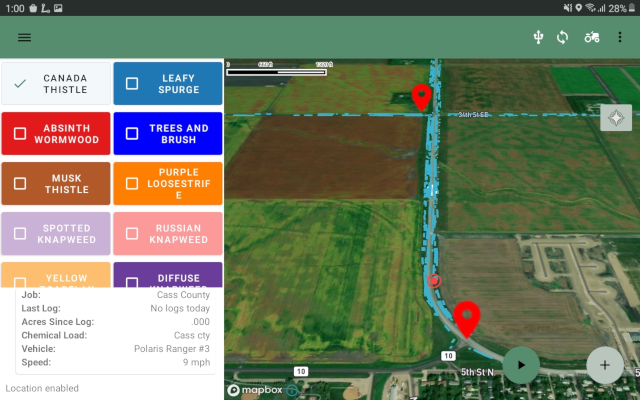 Spray tracking screenshot