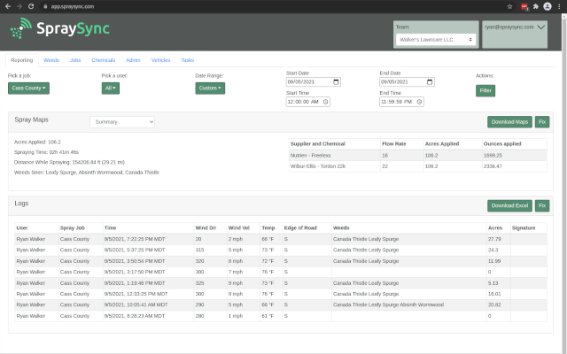 Spray tracking screenshot