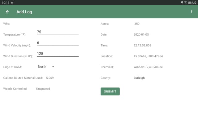 Log entry screenshot